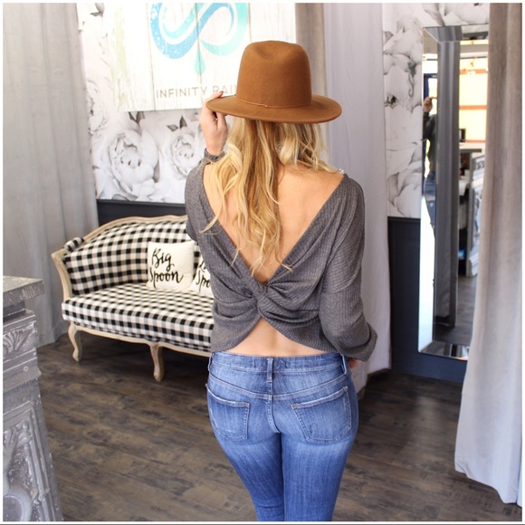 Infinity Raine Tops - ✨Last One✨Charcoal Knot Back waffle knit top